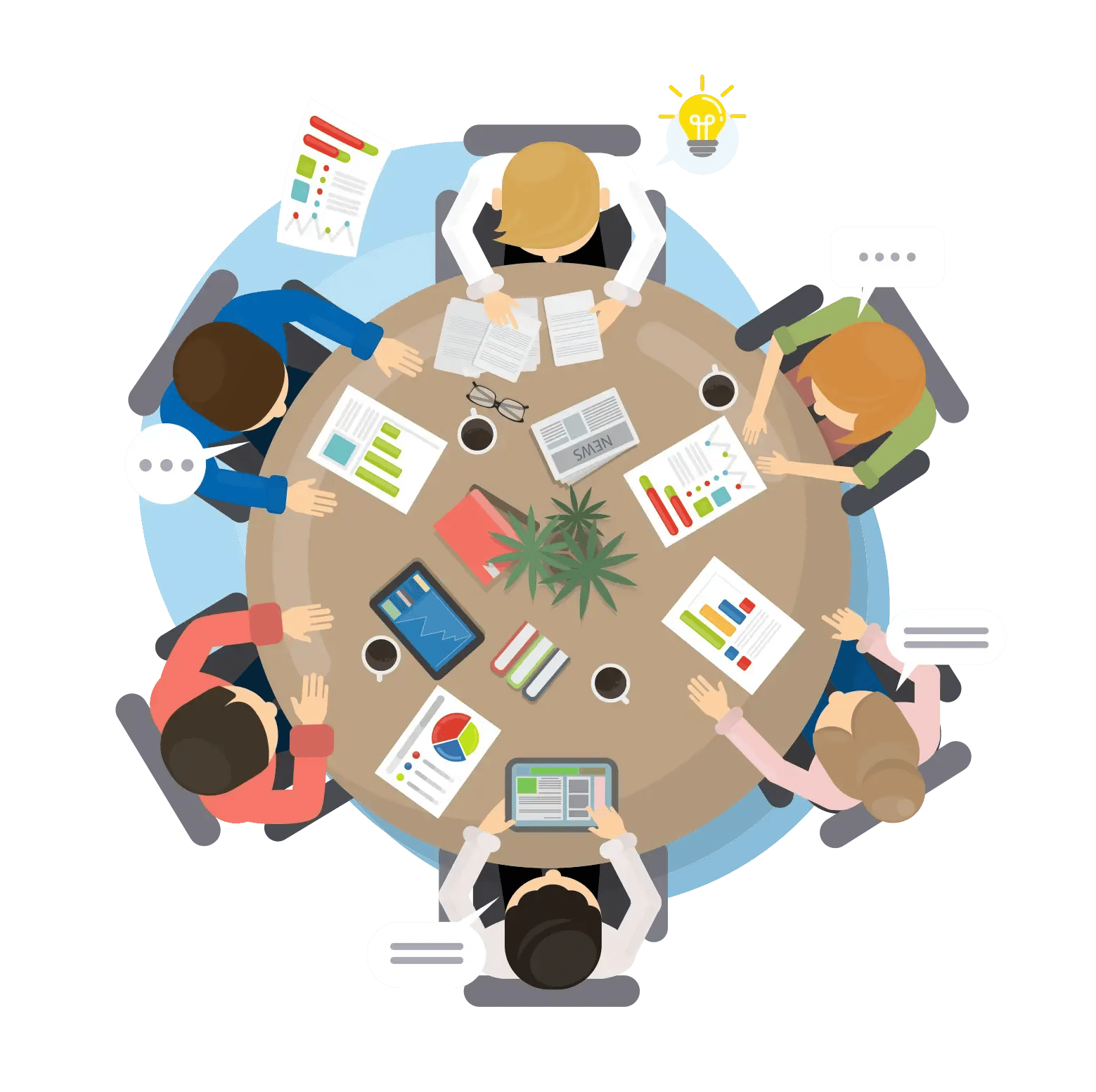 Graphic of people sitting around a table.