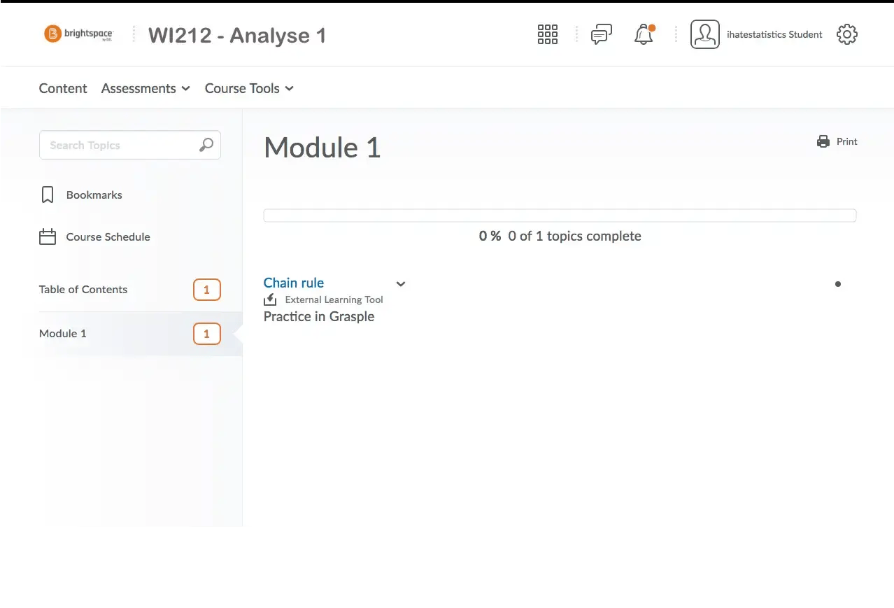 Screenshot of the Grasple interface showing an example of the integration into Brightspace