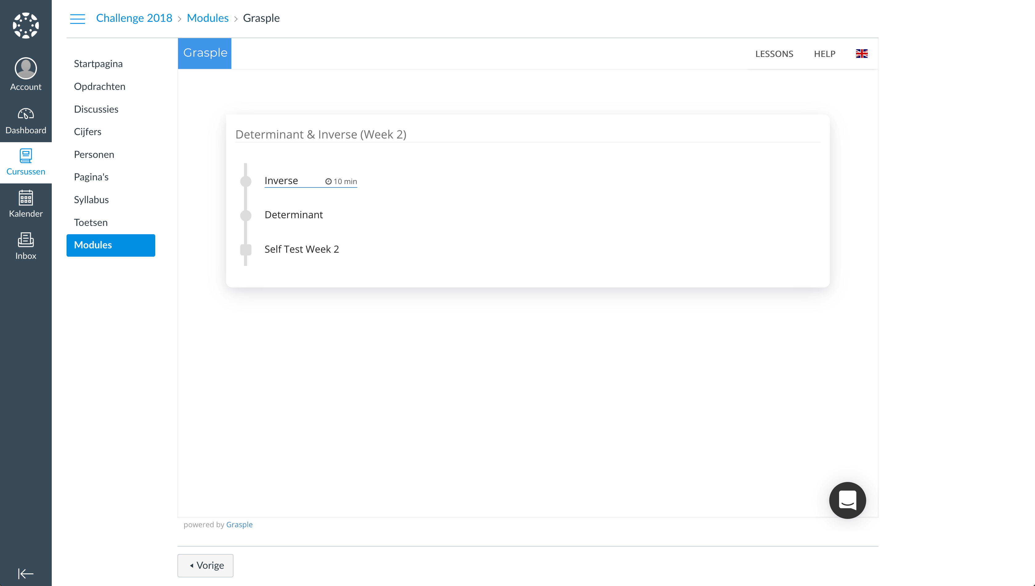 Screenshot of the Grasple interface showing an example of the integration into Canvas